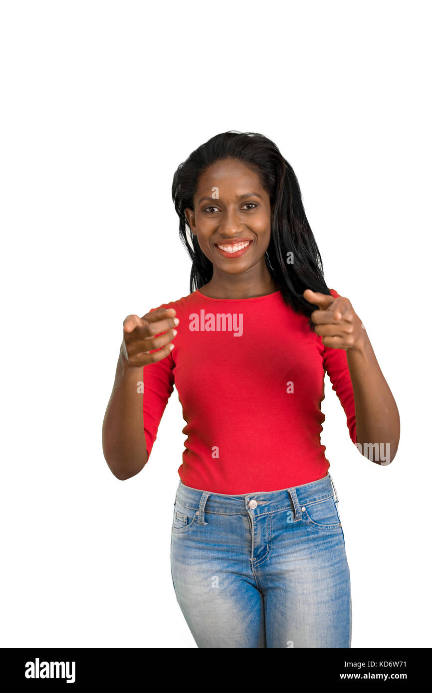 Woman pointing at camera Stock Photo - Alamy