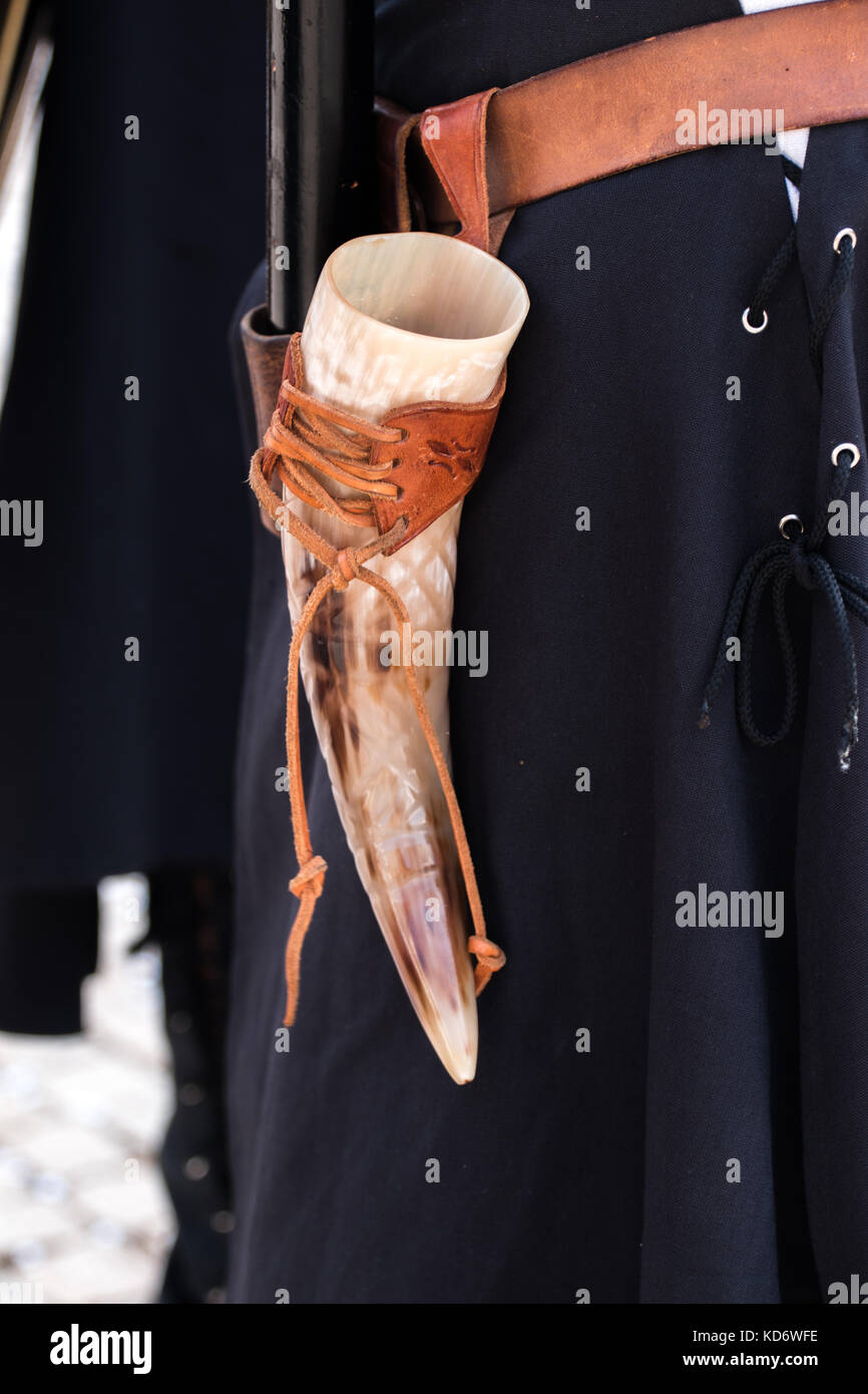 Medieval horn cup for drinking liquids Stock Photo Alamy