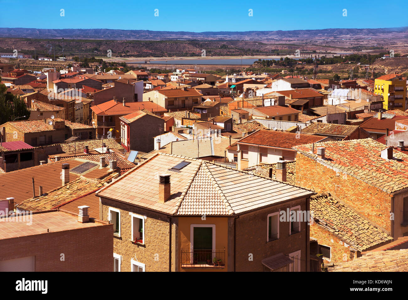 an aerial view of the roofs of the old town of Caspe, in Spain Stock Photo