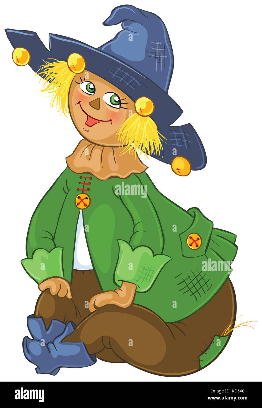 Scarecrow isolated on white background. Wizard of Oz cartoon illustration Stock Photo