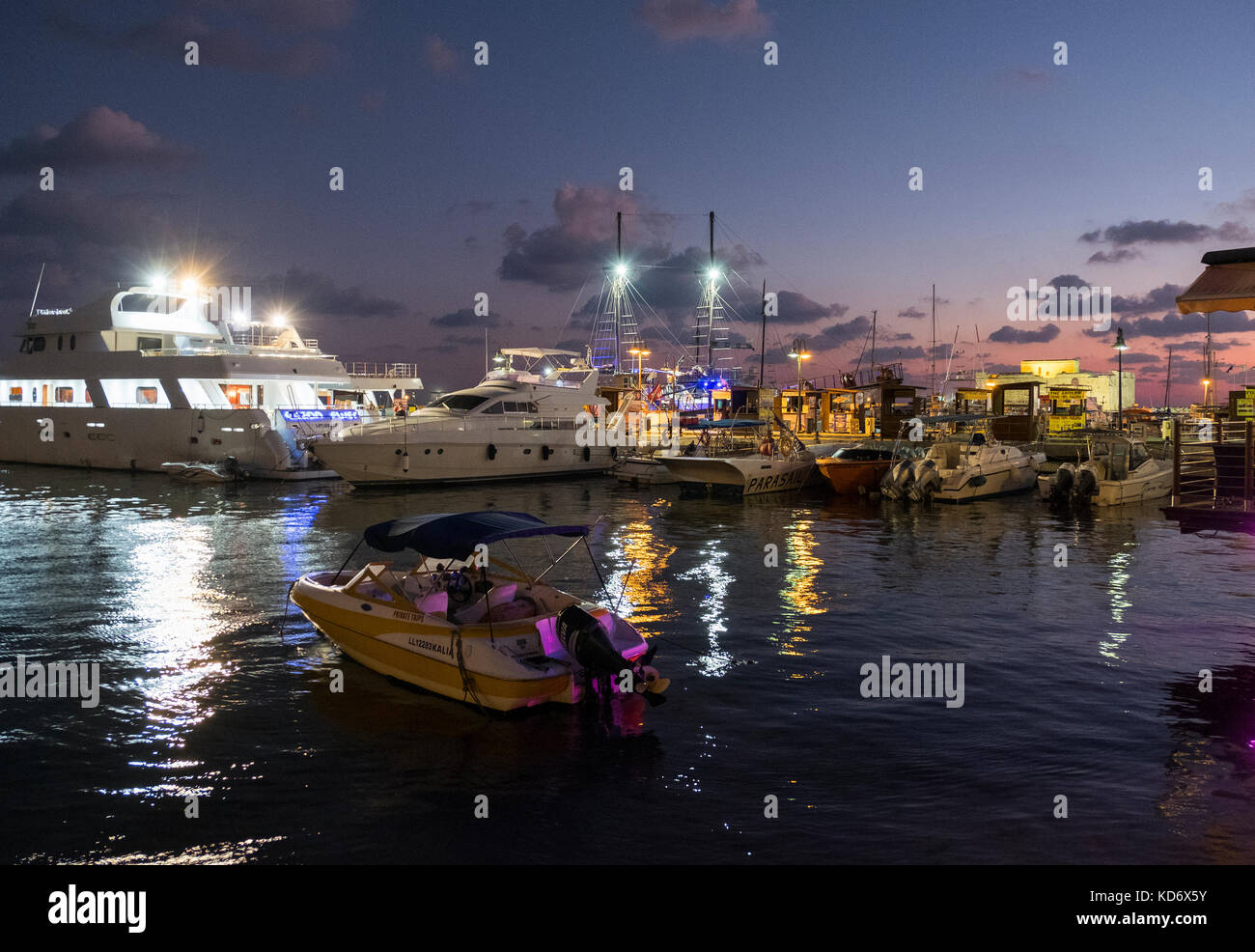 Fishing boats and pleasure craft moored in Paphos Harbour, Kate Paphos, Cyprus. Stock Photo
