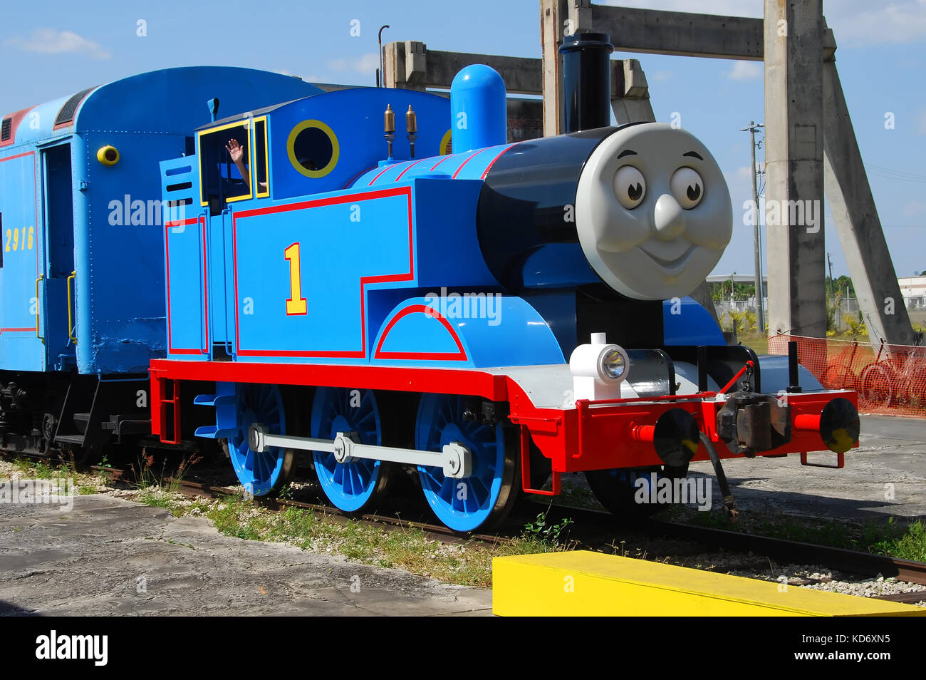 Miami, USA - March 10, 2007: Thomas The Tank engine character reenactment visiting Miami. This is a popular childens Tv and book character Stock Photo