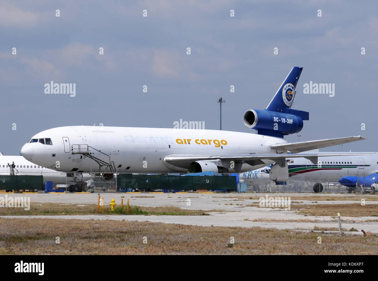 Miami, USA - March 20, 2011: Retired DC-10 cargo jet parked to be dismantled for scrap metal. Many old airplane end up at Miami's Opa Locka airport wh Stock Photo