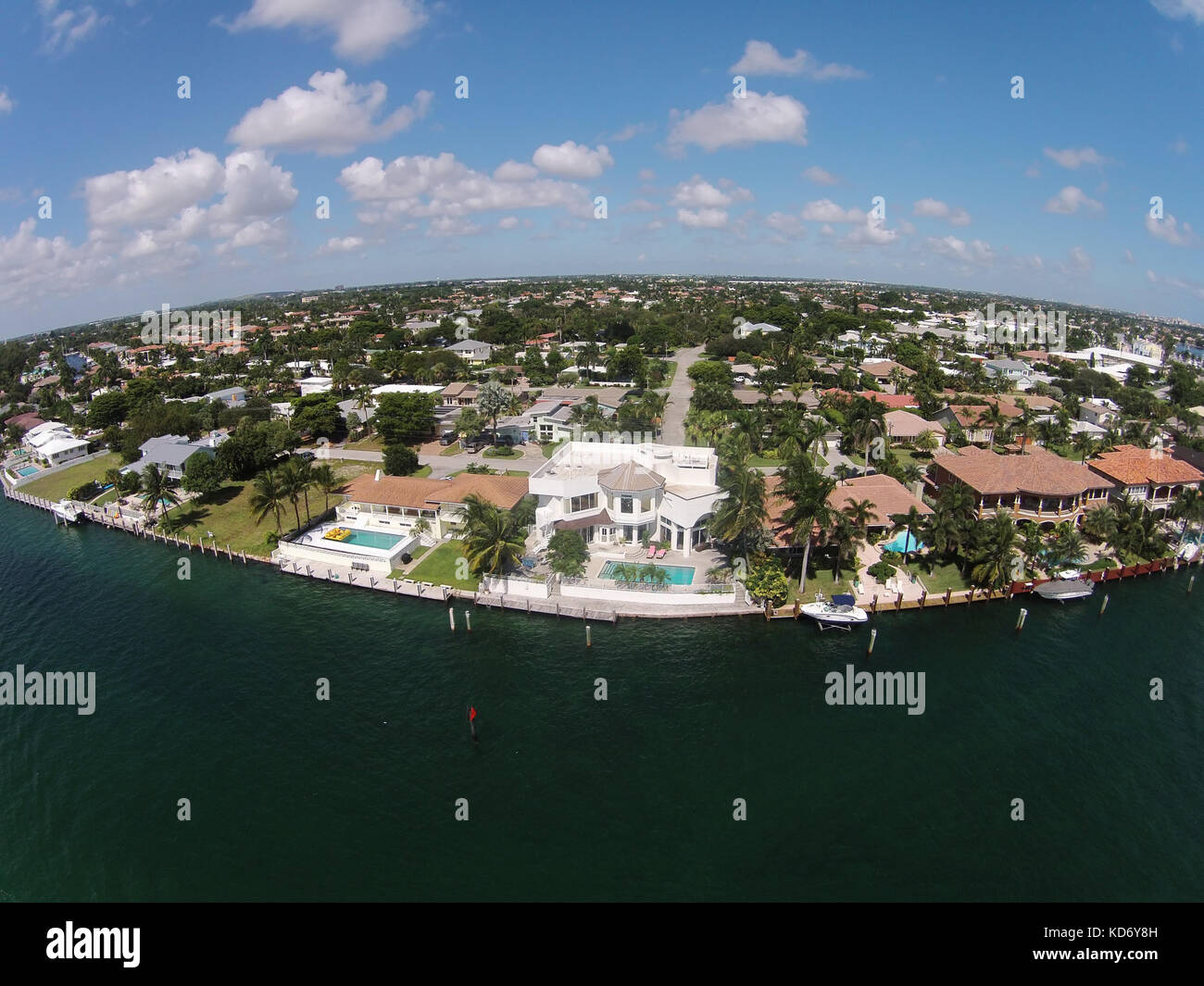 Aerial view of waterfront homes in Boca Raton Florida Stock Photo