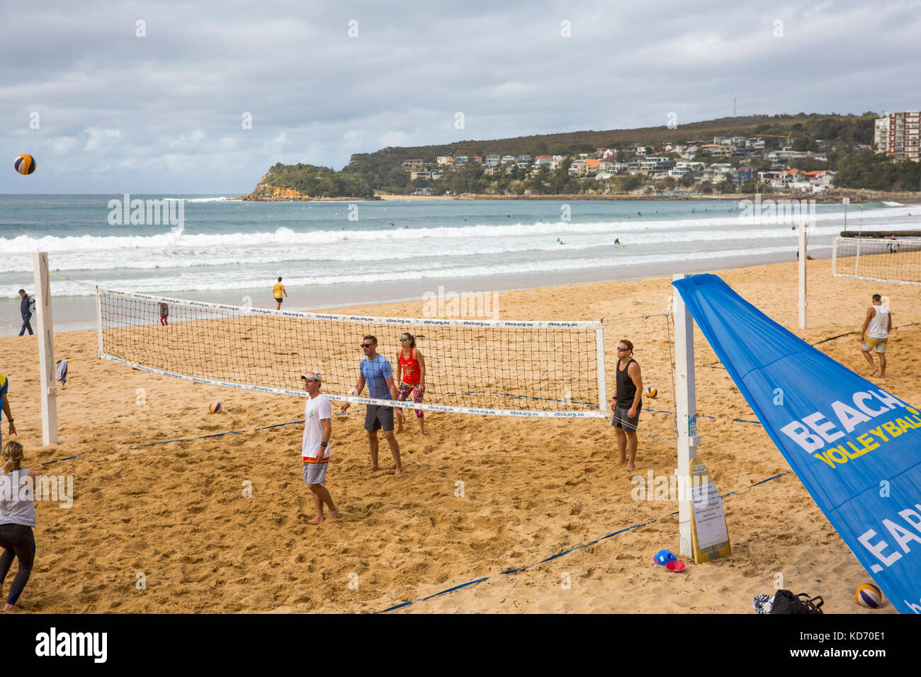 Teams play beach volleyball on Manly beach,Sydney,Australia Stock Photo
