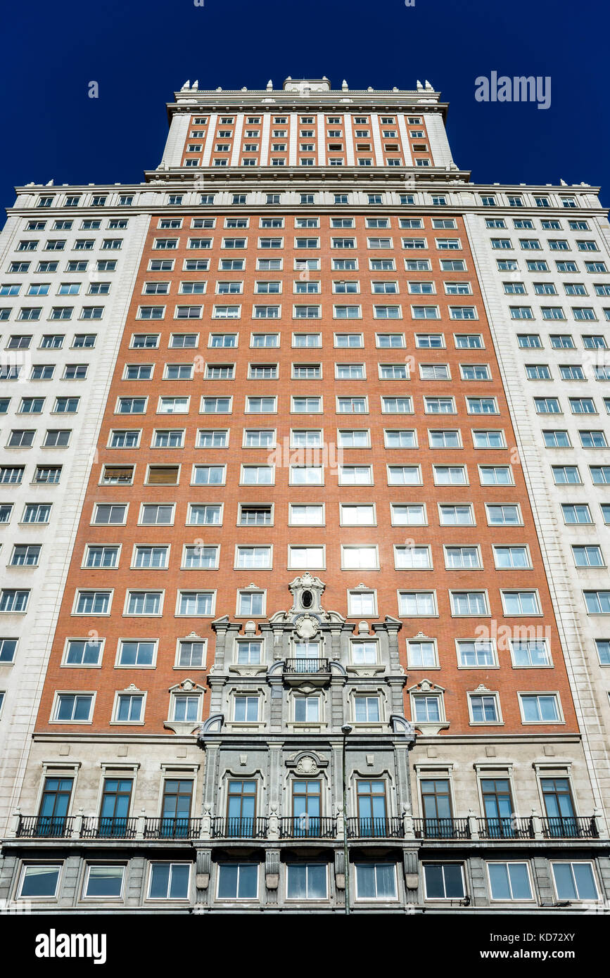 Views of the Spain Building (Edificio España), in Madrid, Spain, on March 13, 2016. Stock Photo