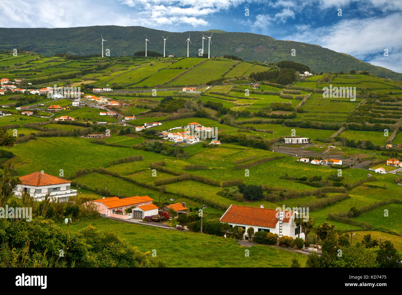 The top view on a rural landscape c wind generators on a hill Stock ...