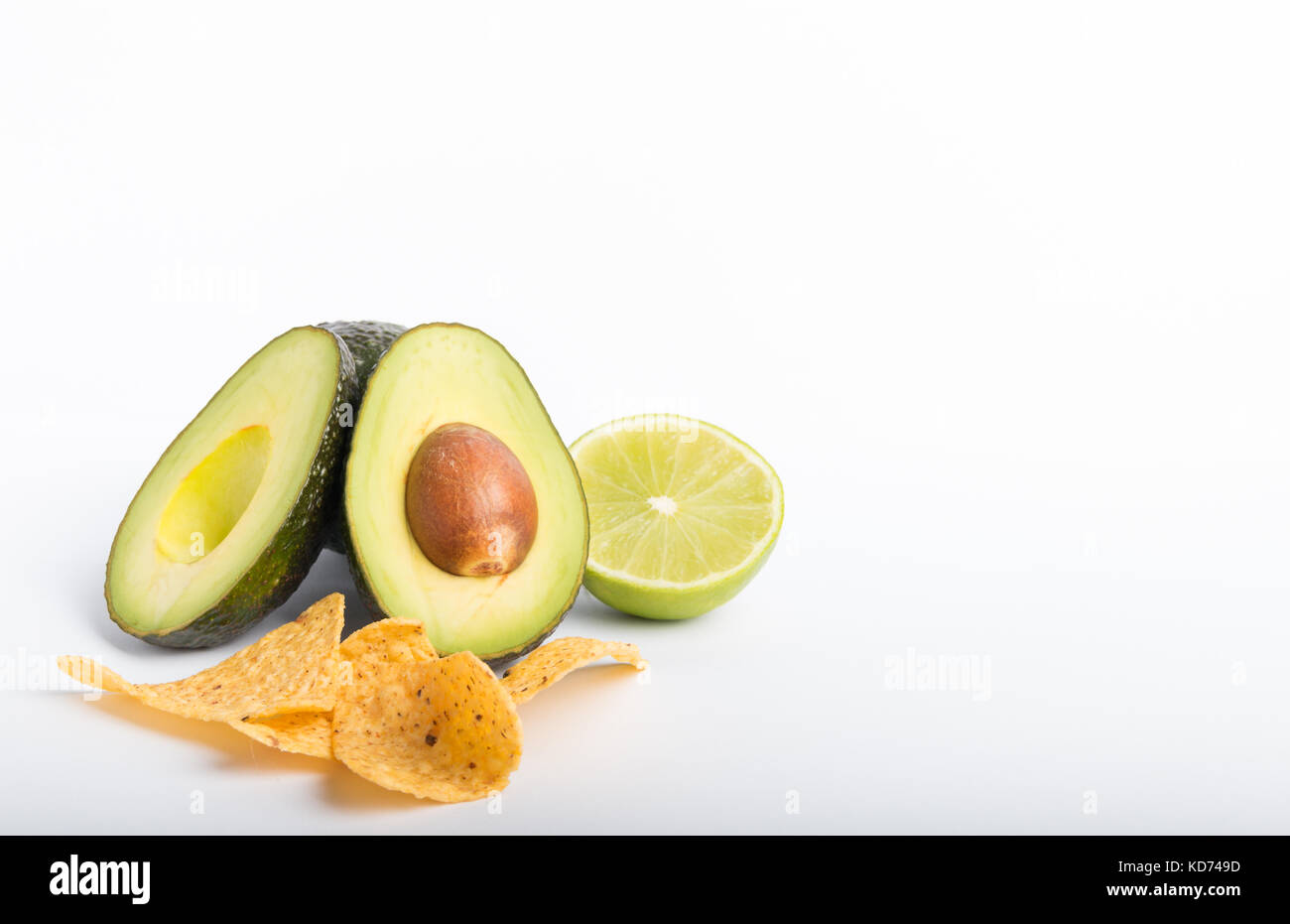 tortillas and guacamole ingredients on a white background Stock Photo