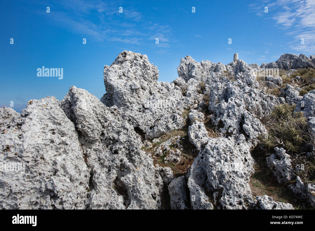 Rocky summit of vesicular Karst limestone on Mount Nirito the highest ...