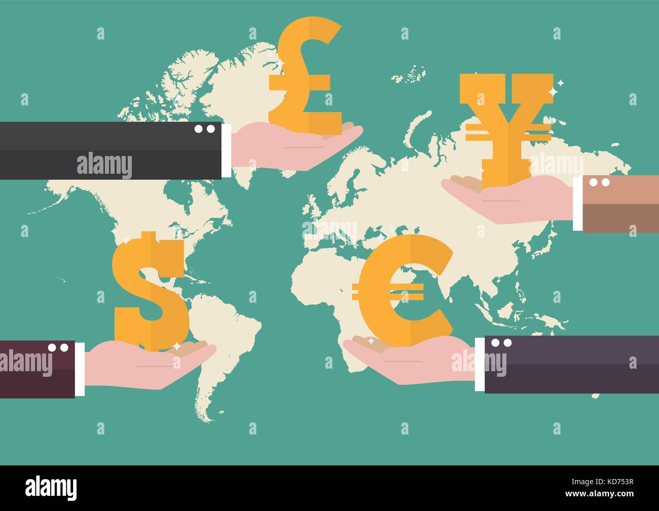 Currency exchange concept with world map background. Business concept Stock Vector