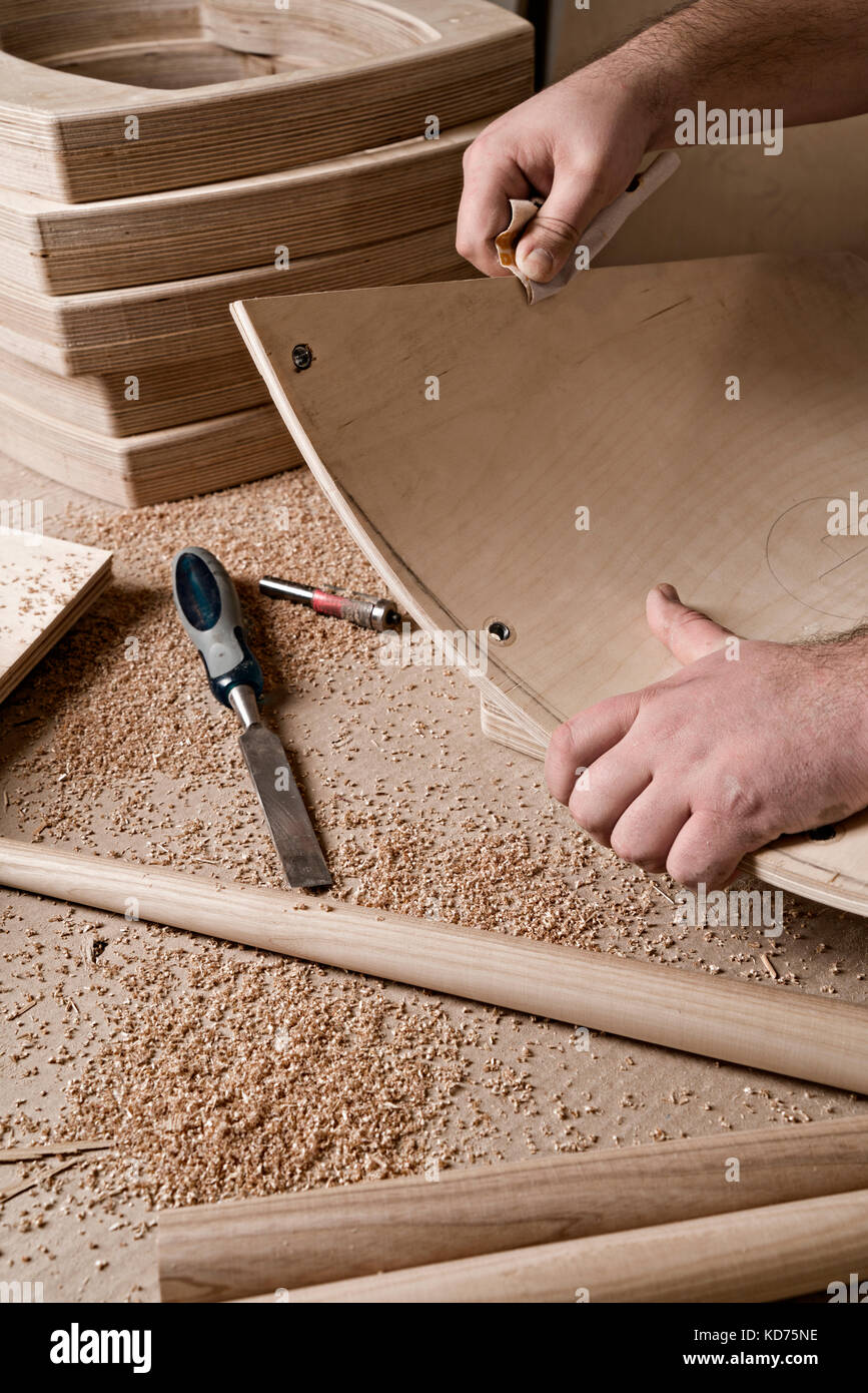 Set of carpenters tool on the wood and shavings Stock Photo