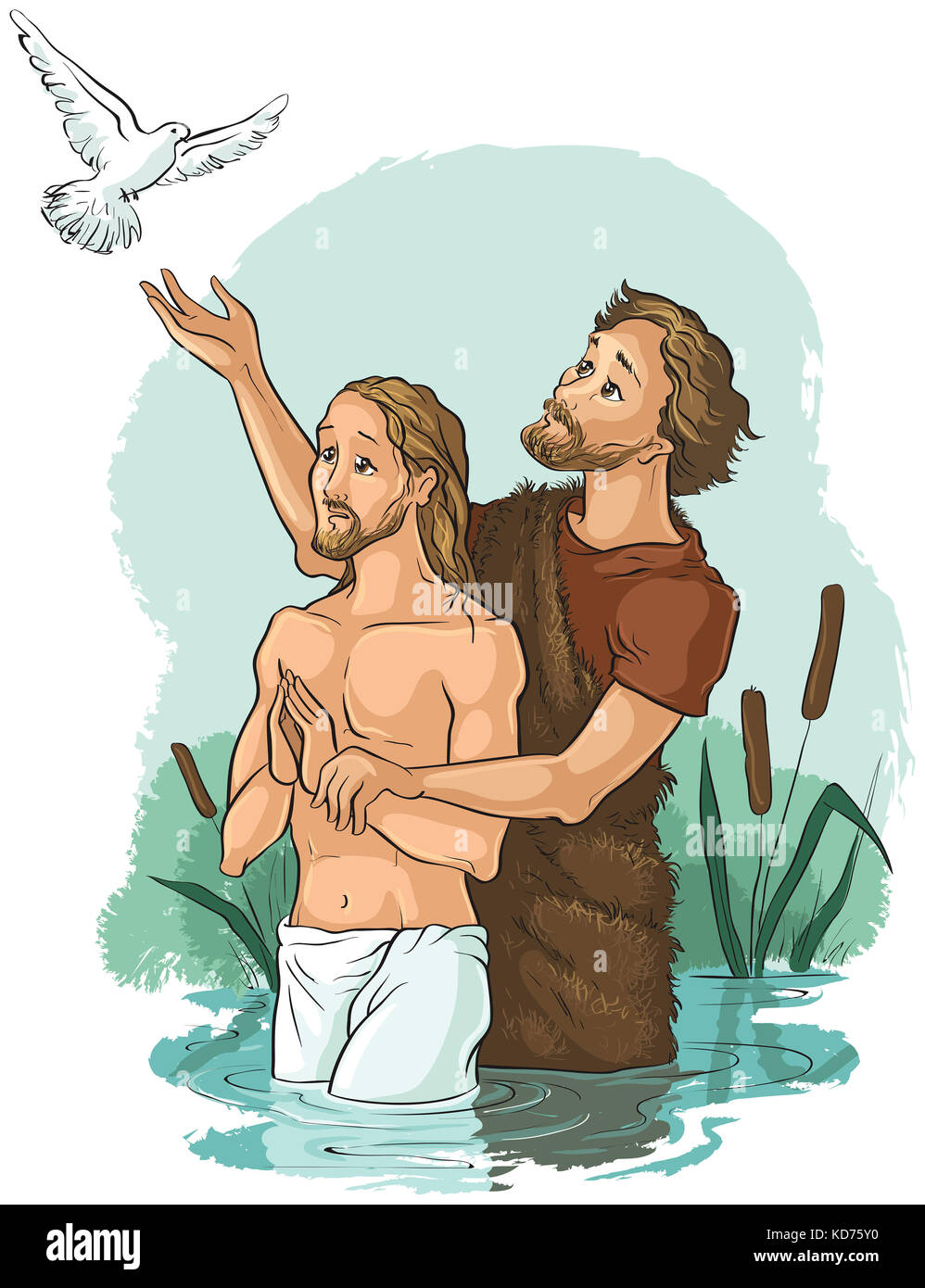 Baptism of Jesus Christ. Christian cartoon illustration Stock Photo - Alamy