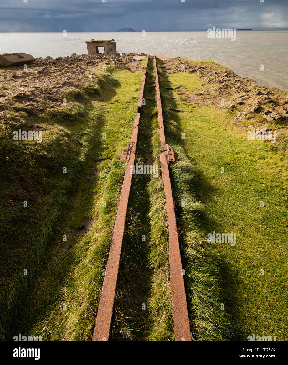 Rail tracks to gun emplacement at the abandoned Brean Down Fort