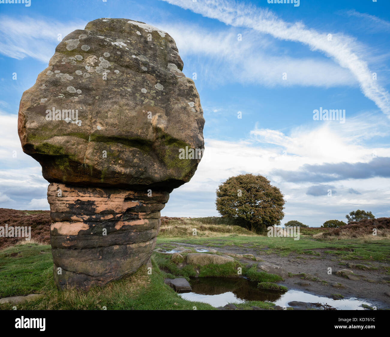 The Cork Stone on Stanton Moor near Birchover in the Derbyshire Peak District UK Stock Photo