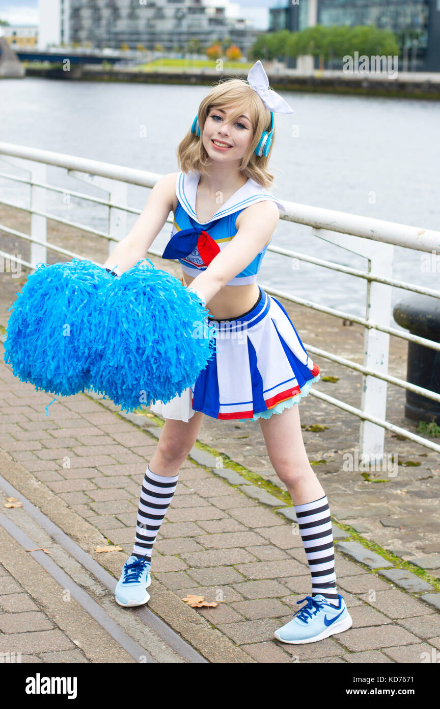 Love live Cosplayer Young cheerleader girl comic con Stock Photo