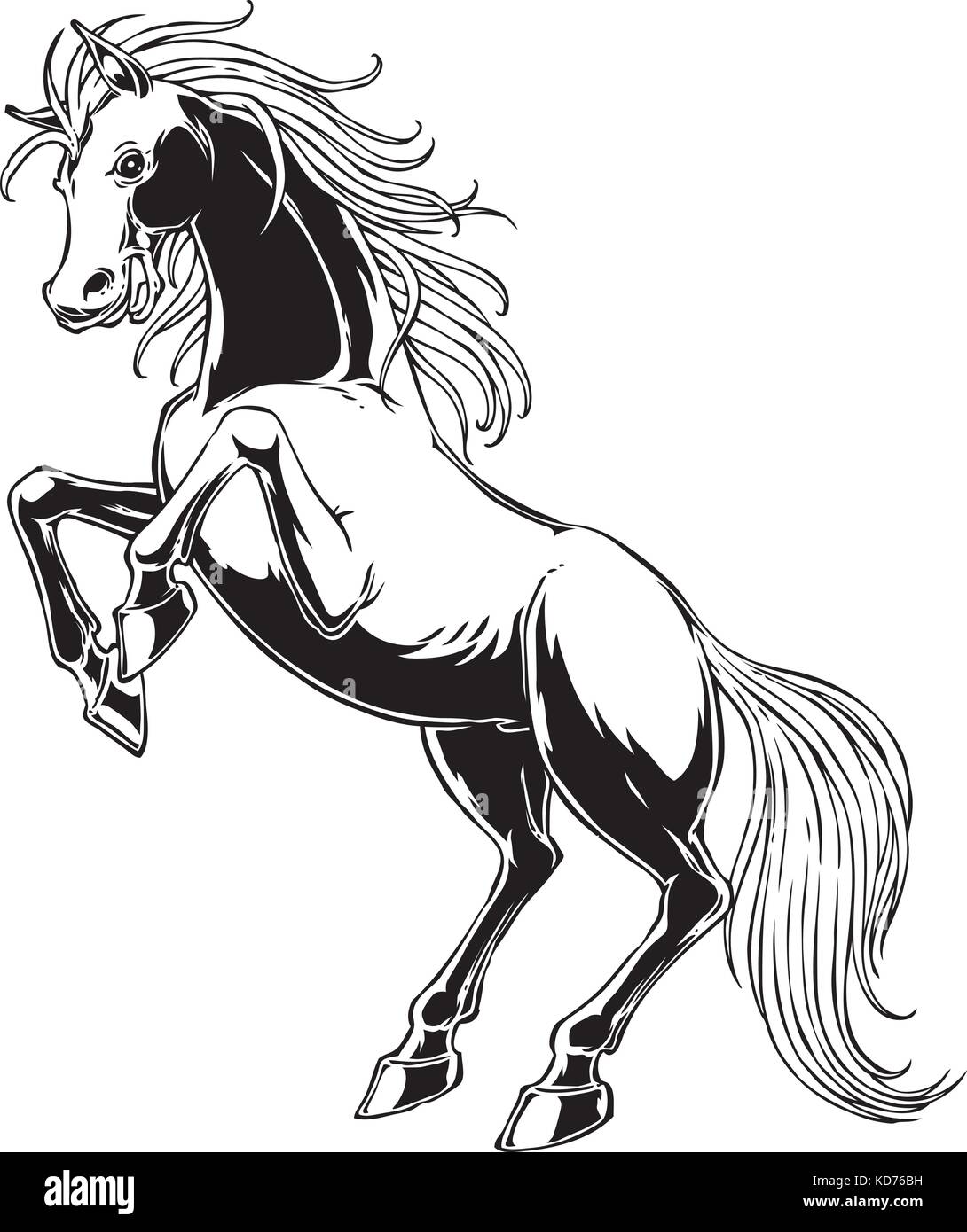 Black and white vector illustration of a furious rearing stallion Stock Vector