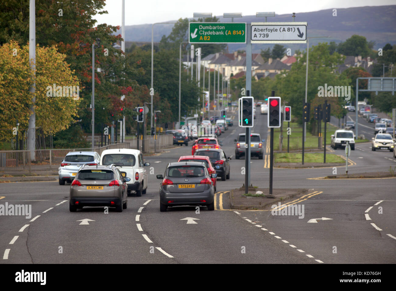 traffic red lights Great Western Road, Glasgow, United Kingdom Stock Photo