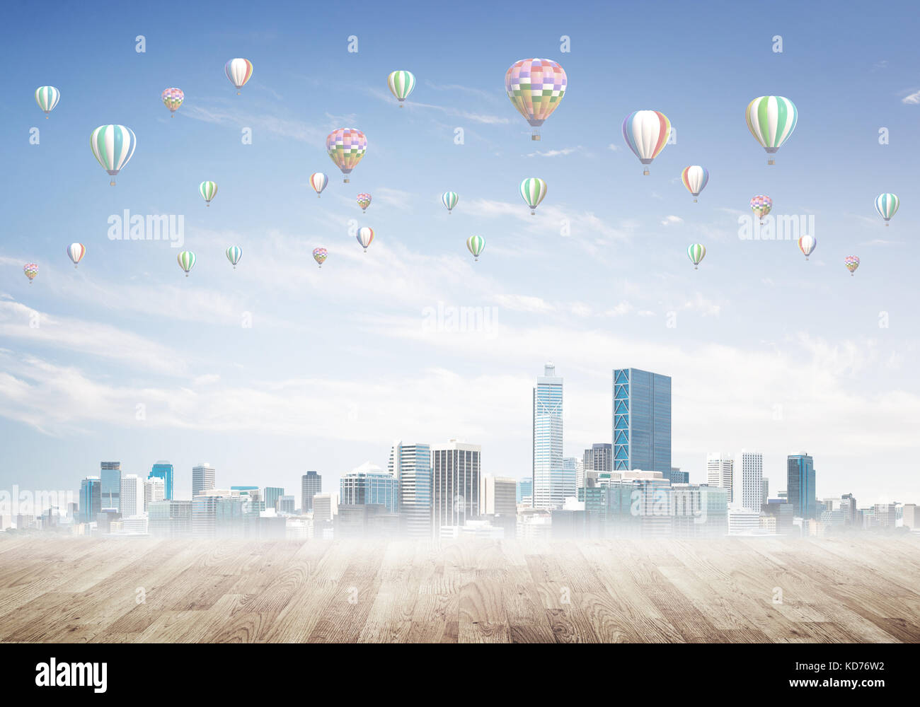Concept of air pollution concept with aerostats flying above city Stock ...