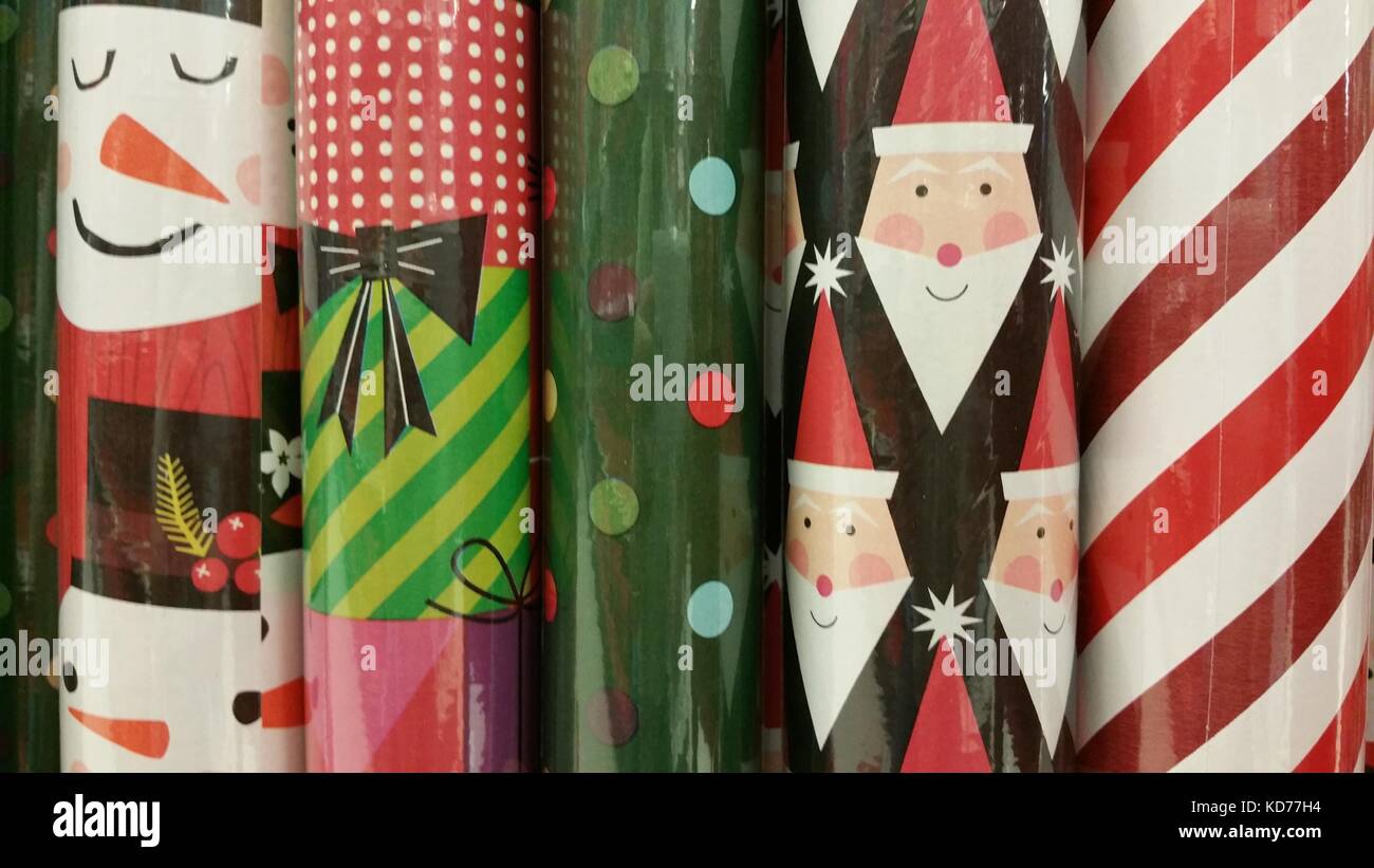 Christmas Wrapping Paper Rolls Stock Photo