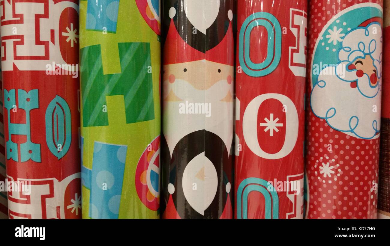 Christmas Wrapping Paper Rolls Stock Photo