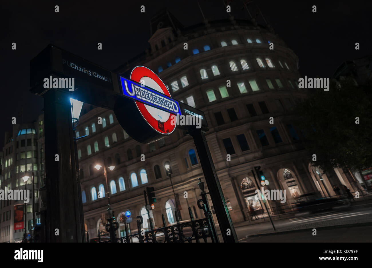 Charing Cross tube station entrance and LU logo roundel Stock Photo