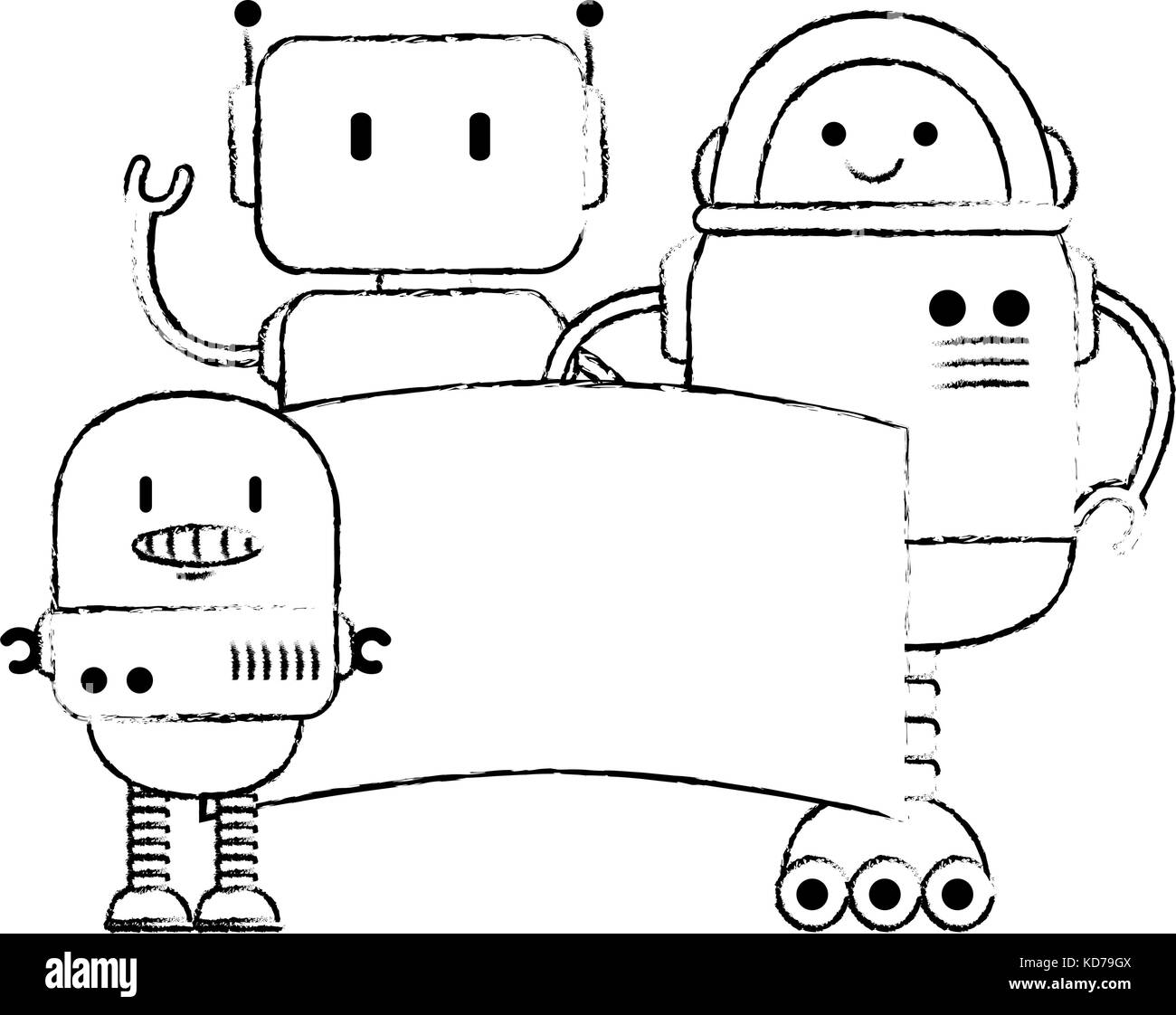 electronic robots with banner characters vector illustration design ...