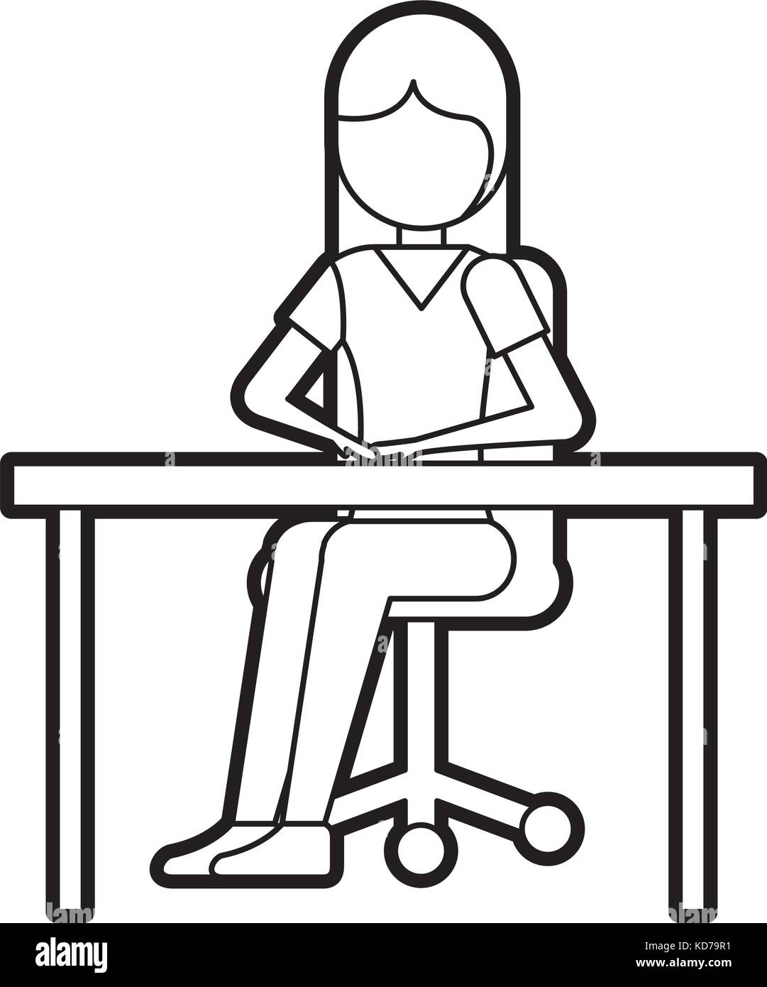 Cartoon Girl Sitting On Chair With Office Desk Stock Vector Art