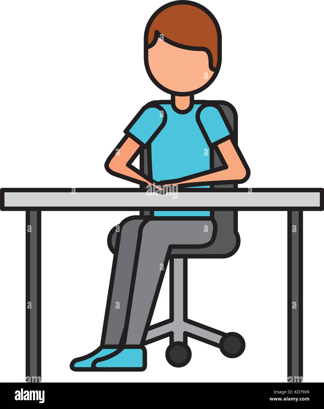 cartoon man sitting on chair with table Stock Vector Image & Art - Alamy