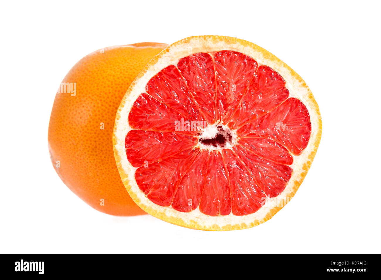 Grapefruit citrus fruit with half grapefruit isolated on white background. Whole grapefruit and half crop Stock Photo