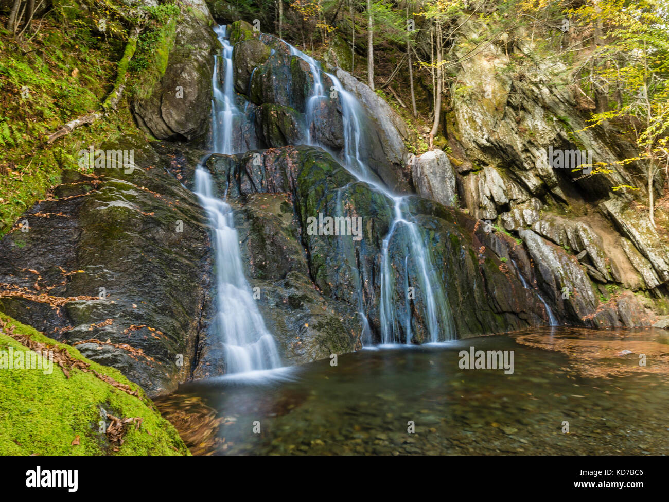 Moss Glen Falls and green pool in Granville, Vermont, along Vermont Route 100. Stock Photo