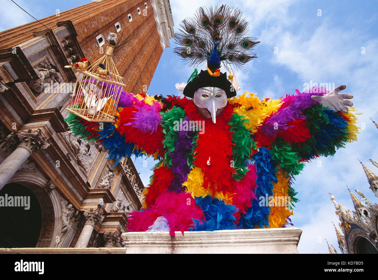 Italy. Venice. Carnival. Man in Bird theme costume. Stock Photo