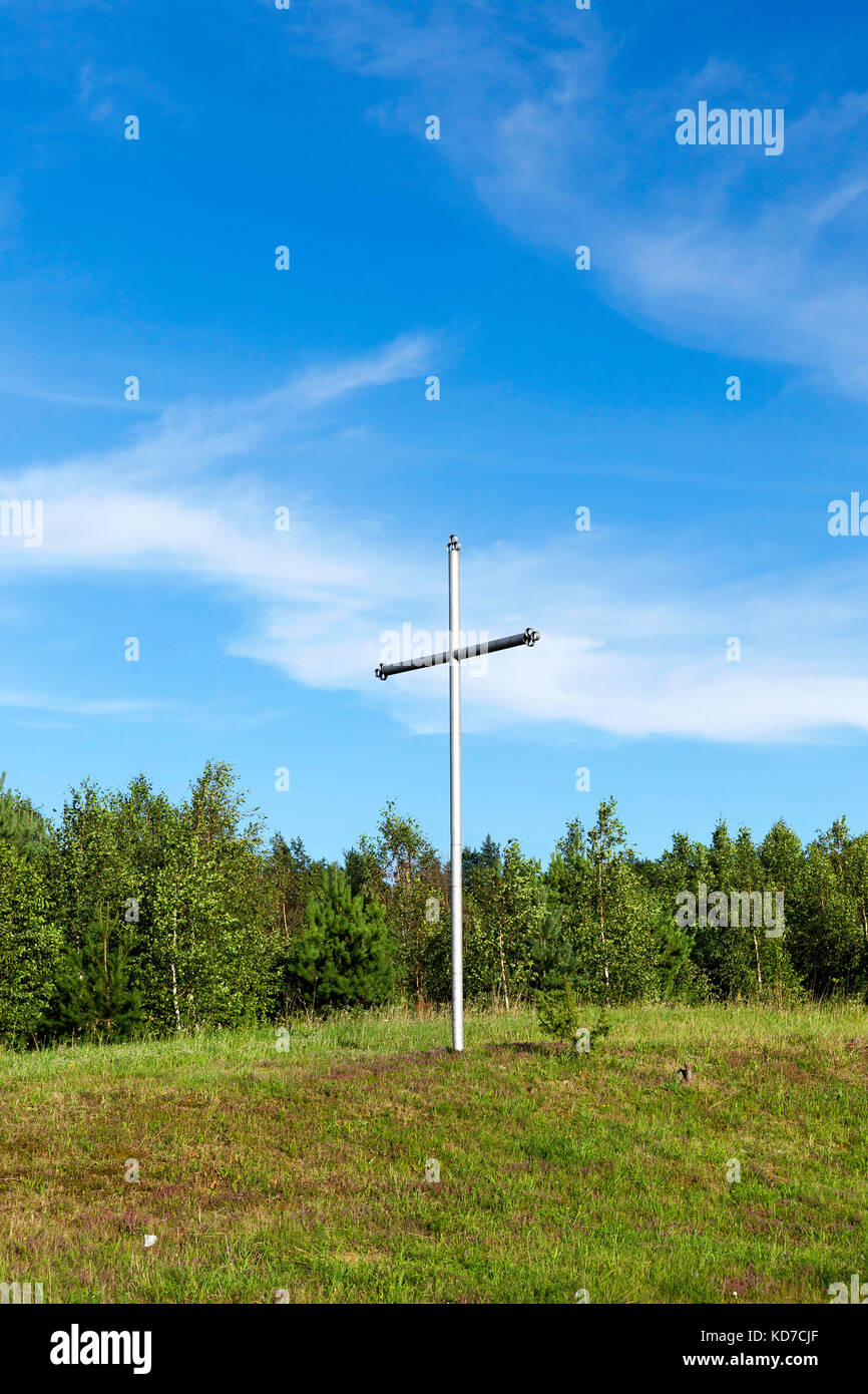 metal cross in the wood Stock Photo