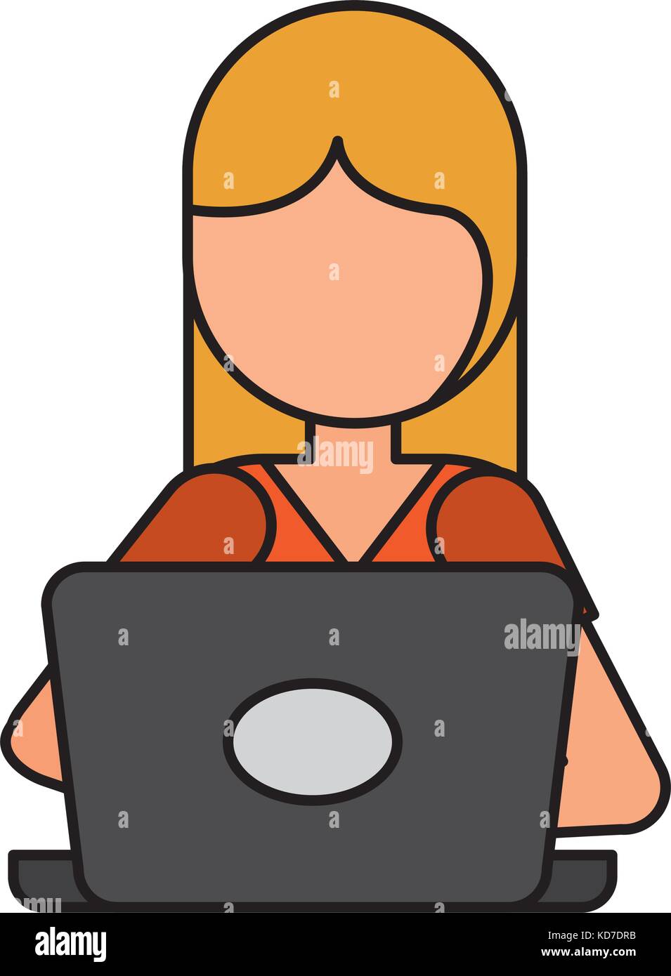 cartoon girl with laptop programming working Stock Vector Image & Art ...