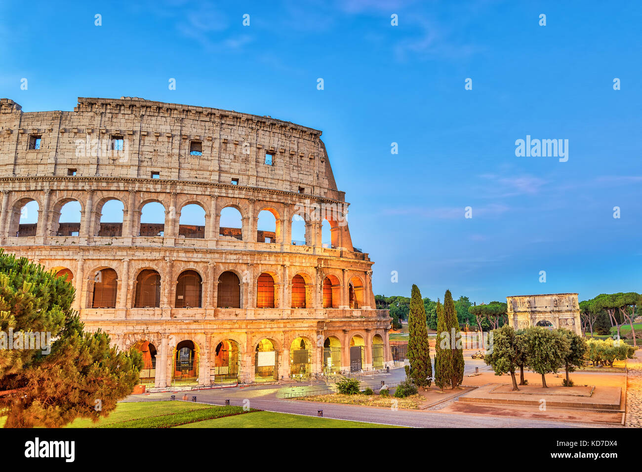 Rome sunrise city skyline at Rome Colosseum (Roma Coliseum), Rome, Italy Stock Photo