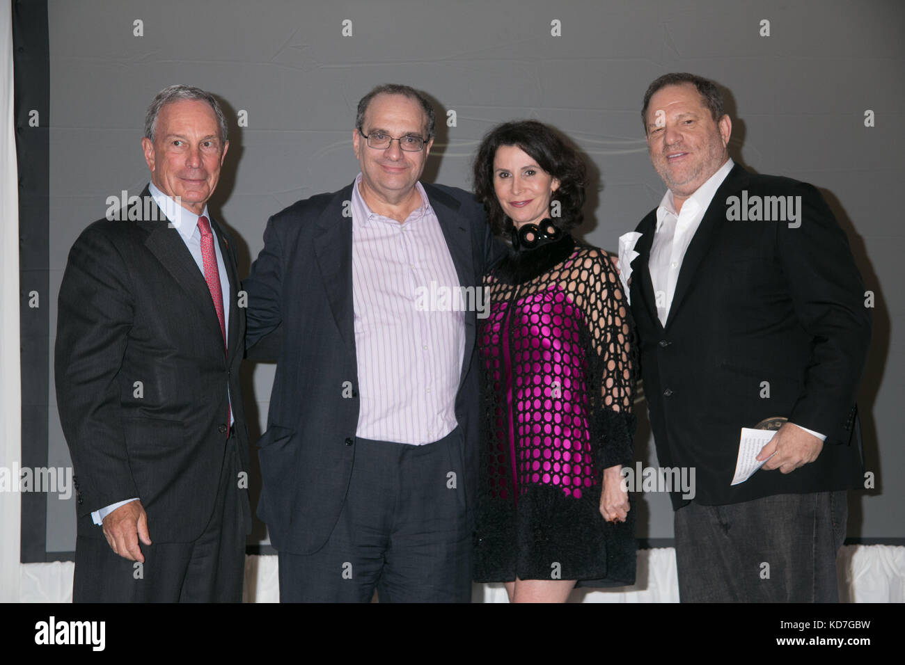 (L-R) New York Mayor Michael Bloomberg, film executive Bob Weinstein, New York City Film Commissioner Katherine Oliver and film executive Harvey Weinstein onstage as a 'Made In NY Award' is presented to film executives Bob Weinstein and Harvey Weinstein at the 8th Annual 'Made In NY Awards' at Gracie Mansion on June 10, 2013 in New York City. Stock Photo