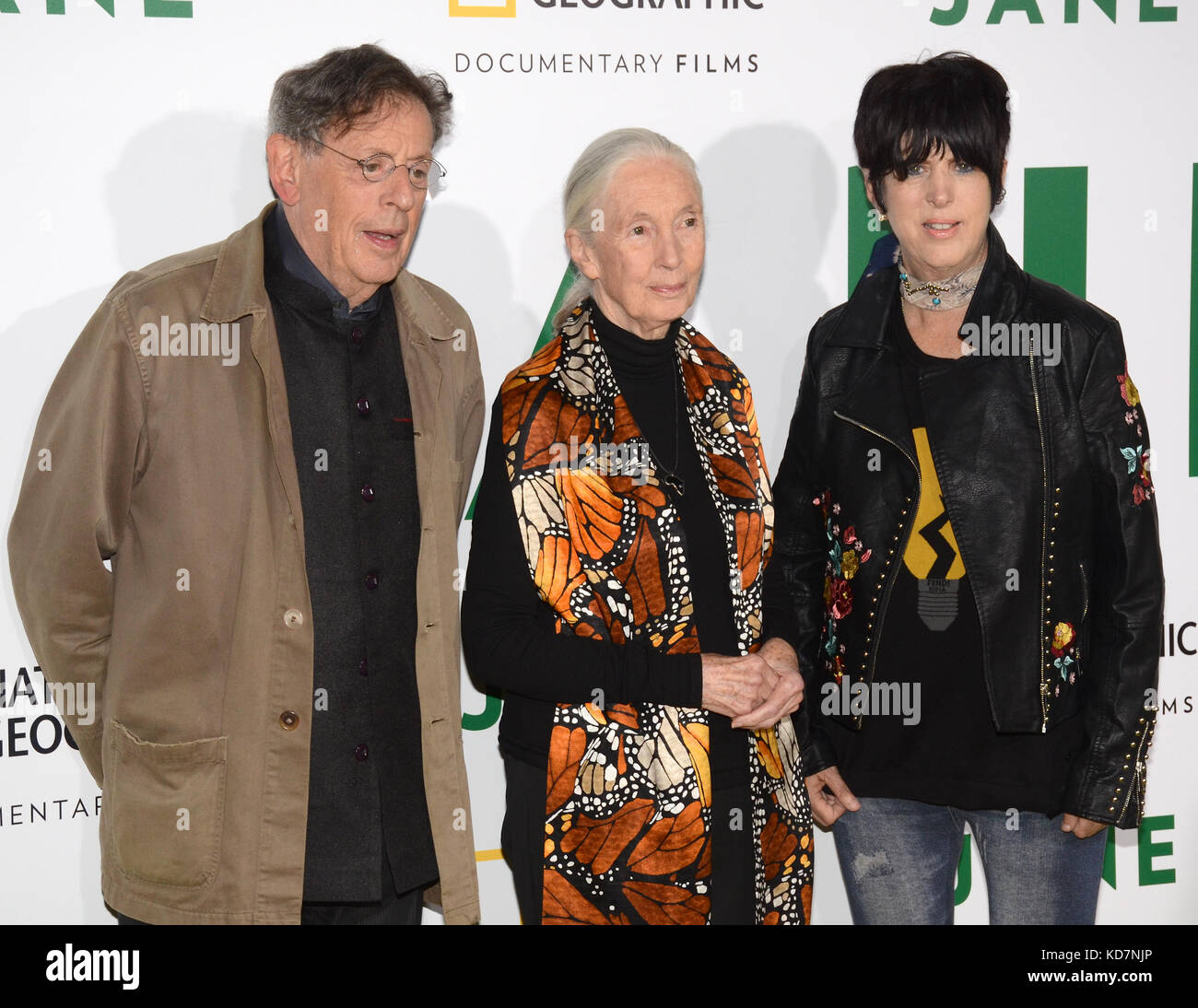 Hollywood, USA. 09th Oct, 2017. Composer Philip Glass, Primatologist Dr.  Jane Goodall and Songwriter Diane Warren arrives at the Los Angeles  Premiere of National Geographic Documentary Films' "Jane" at the Hollywood  Bowl
