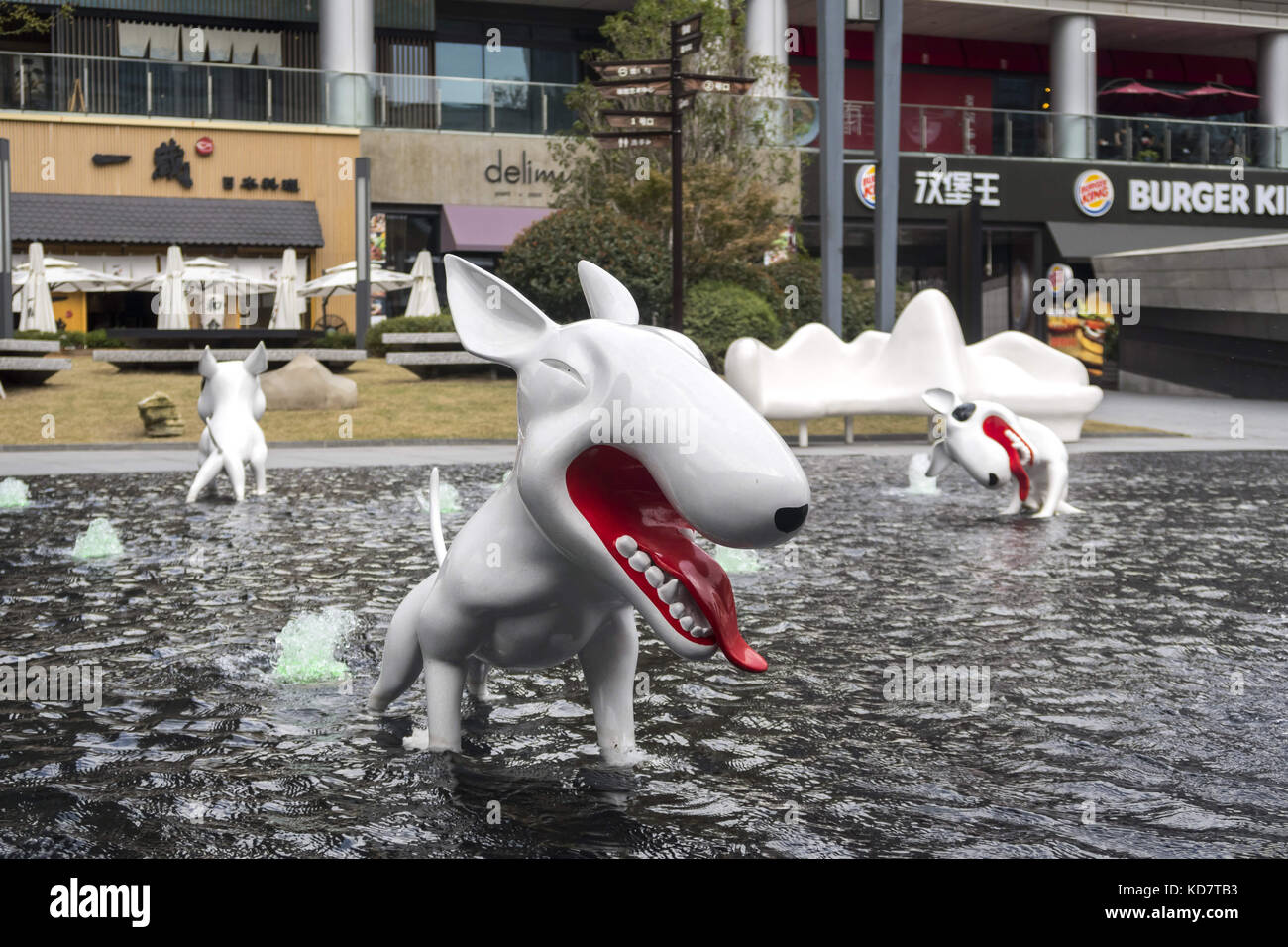 October 10, 2017 - Shanghai, Shanghai, China - Shanghai,CHINA-10th October 2017: (EDITORIAL USE ONLY. CHINA OUT)..Dog sculptures can be seen at an outdoor art installation in Shanghai. The art installation is designed by Chinese artist Seung Koo Lee. (Credit Image: © SIPA Asia via ZUMA Wire) Stock Photo