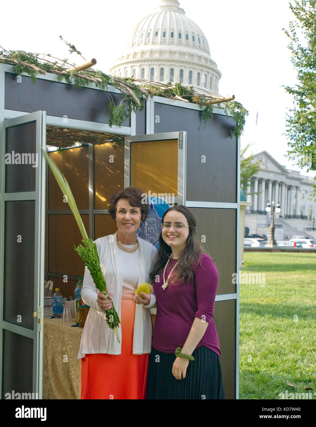 Shana Shemtov, right, helps United States Representative Jacky Rosen (Democrat of Nevada), left, bless the Lulav and Ethrog at the Celebration of Sukkot at the US Capitol, sponsored by the Capitol Jewish Forum. Over 100 Congressional staffers of both parties and Houses joined Members of Congress for the annual event. The Capitol Jewish Forum is a project of American Friends of Lubavitch (Chabad) intended to 'create and enhance a sense of identity and community among Jewish Congressional staffers and Members of Congress.' Credit: Ron Sachs / CNP       - NO WIRE SERVICE - Photo: Ron Sachs/Consol Stock Photo