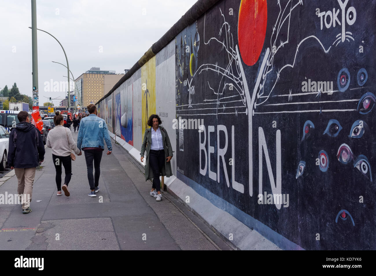 East Side Gallery, section of the Berlin Wall on Muhlenstrasse in Berlin, Germany Stock Photo