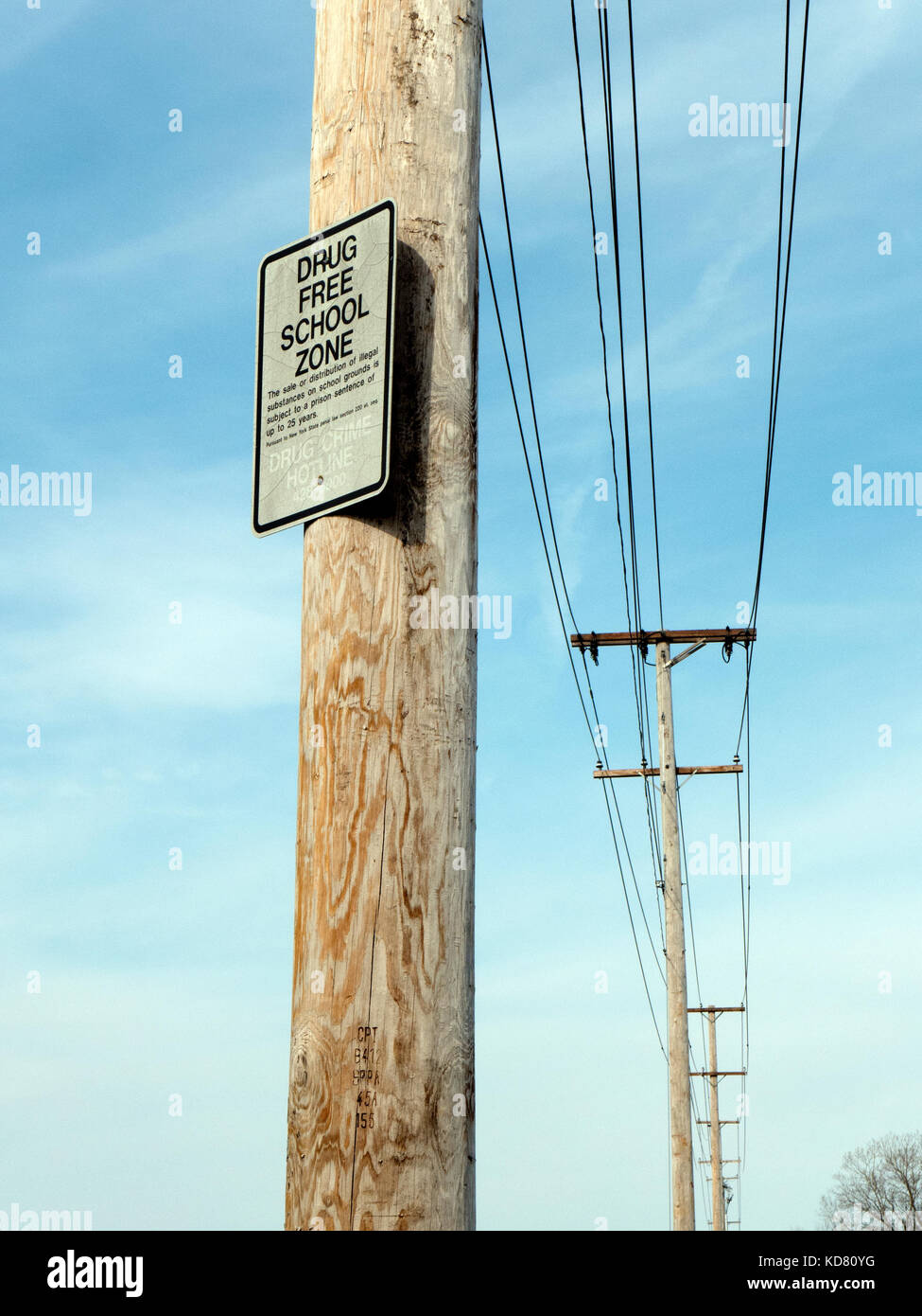 Drug free school zone sign on telephone post. Stock Photo