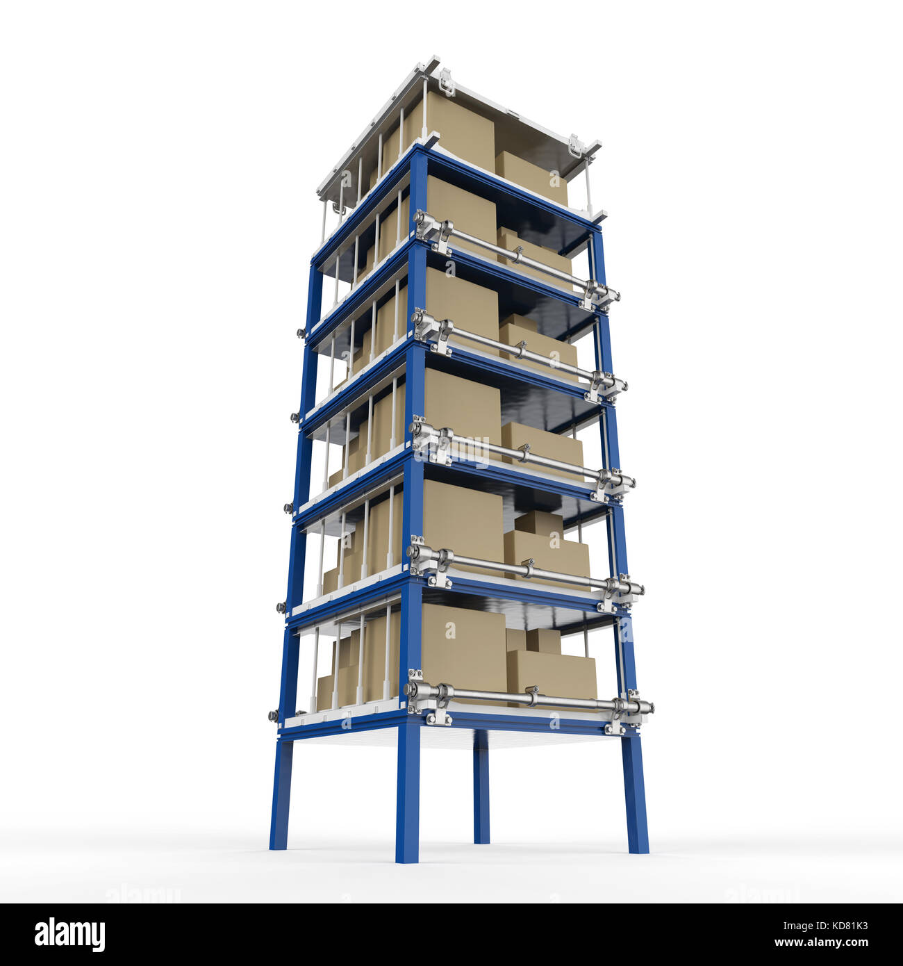3d rendering racks full of carton boxes on white background Stock Photo ...