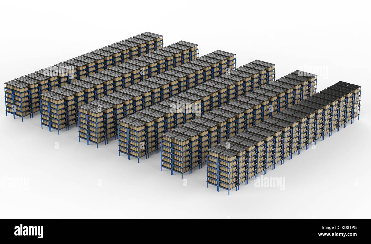 3d rendering racks full of carton boxes in warehouse Stock Photo - Alamy