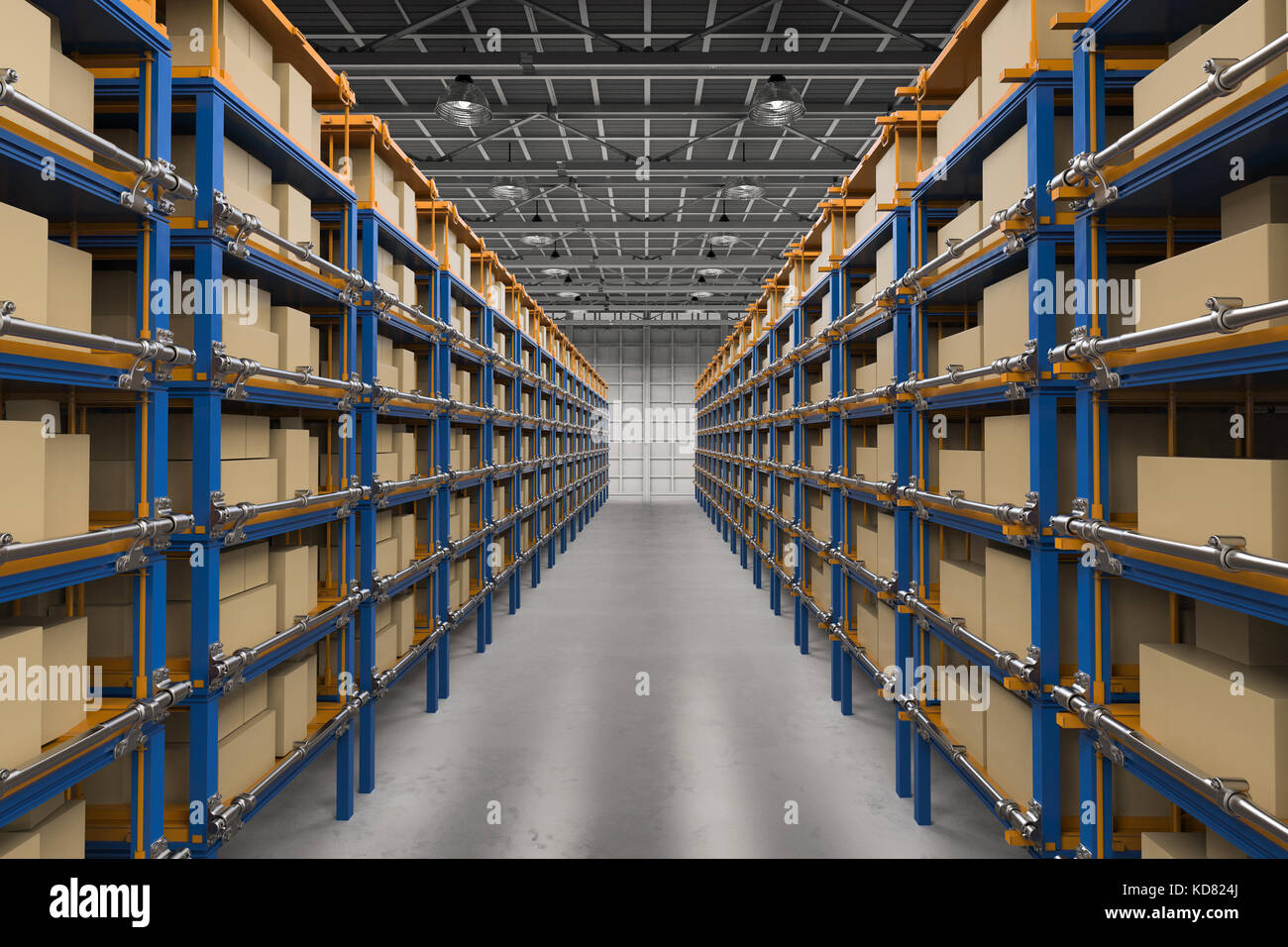 3d rendering racks full of carton boxes in warehouse Stock Photo - Alamy