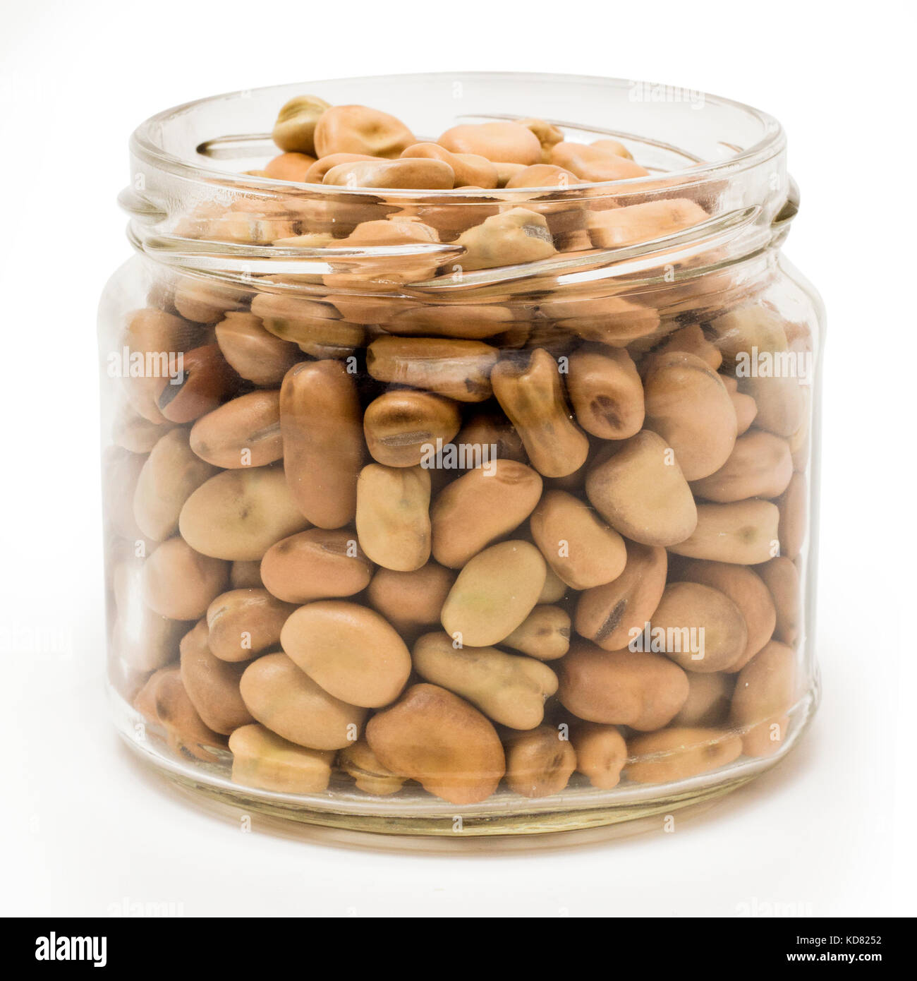 Dried Fava Beans, Dried Broad Beans in Glass Jar, Isolated on White