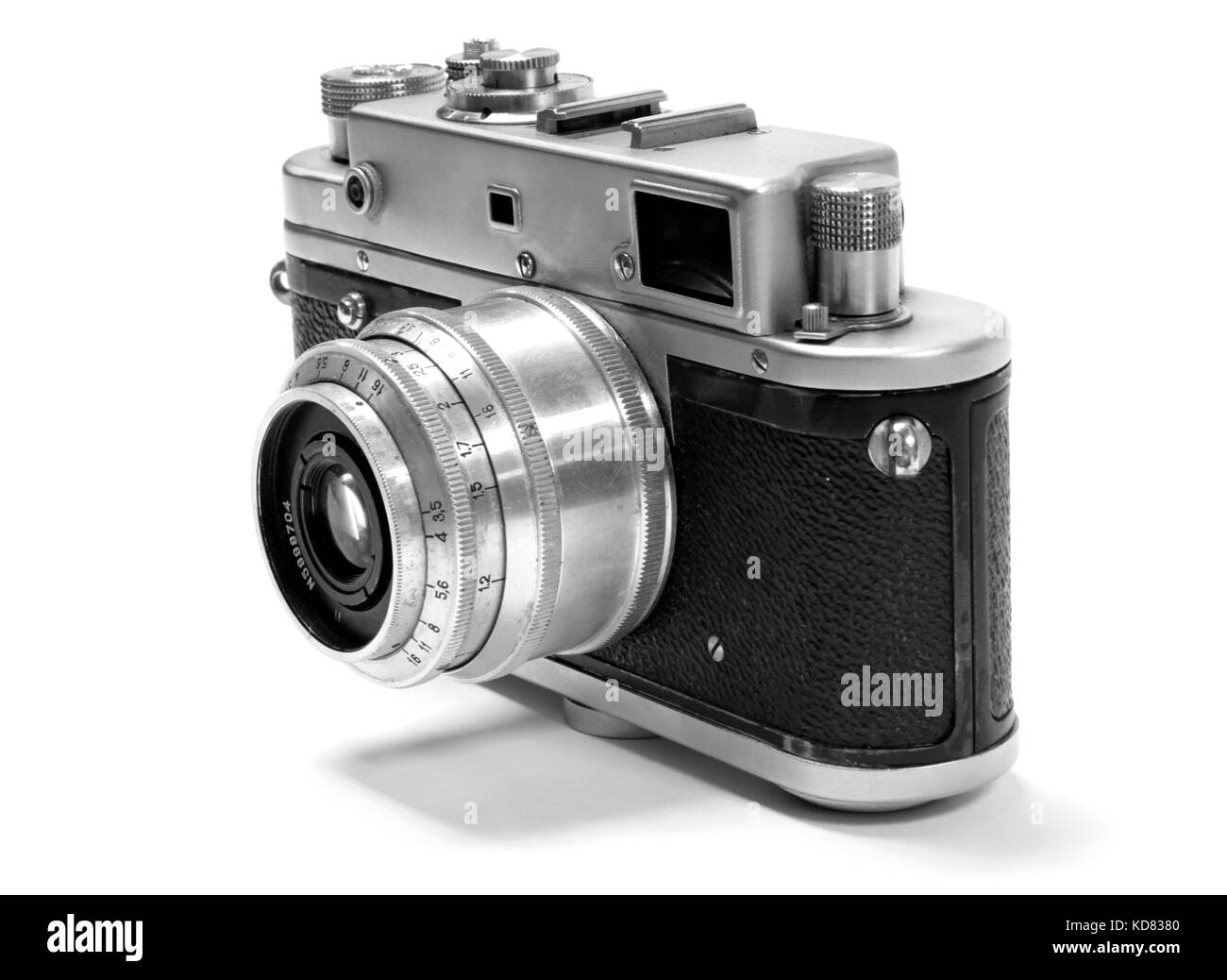 old analog russian photo camera. Front view. Stock Photo