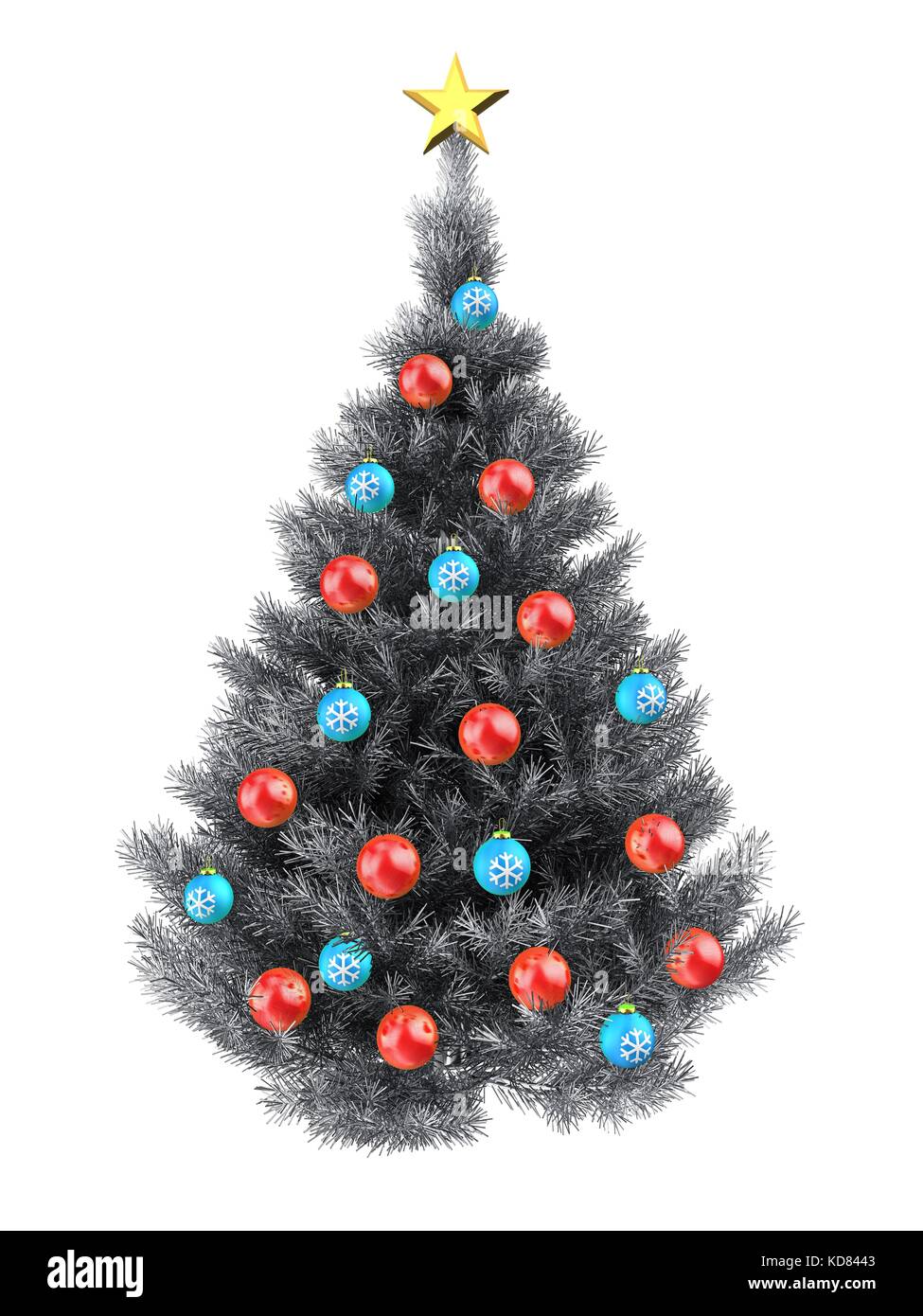 3d illustration of metallic Christmas tree over white background and ...