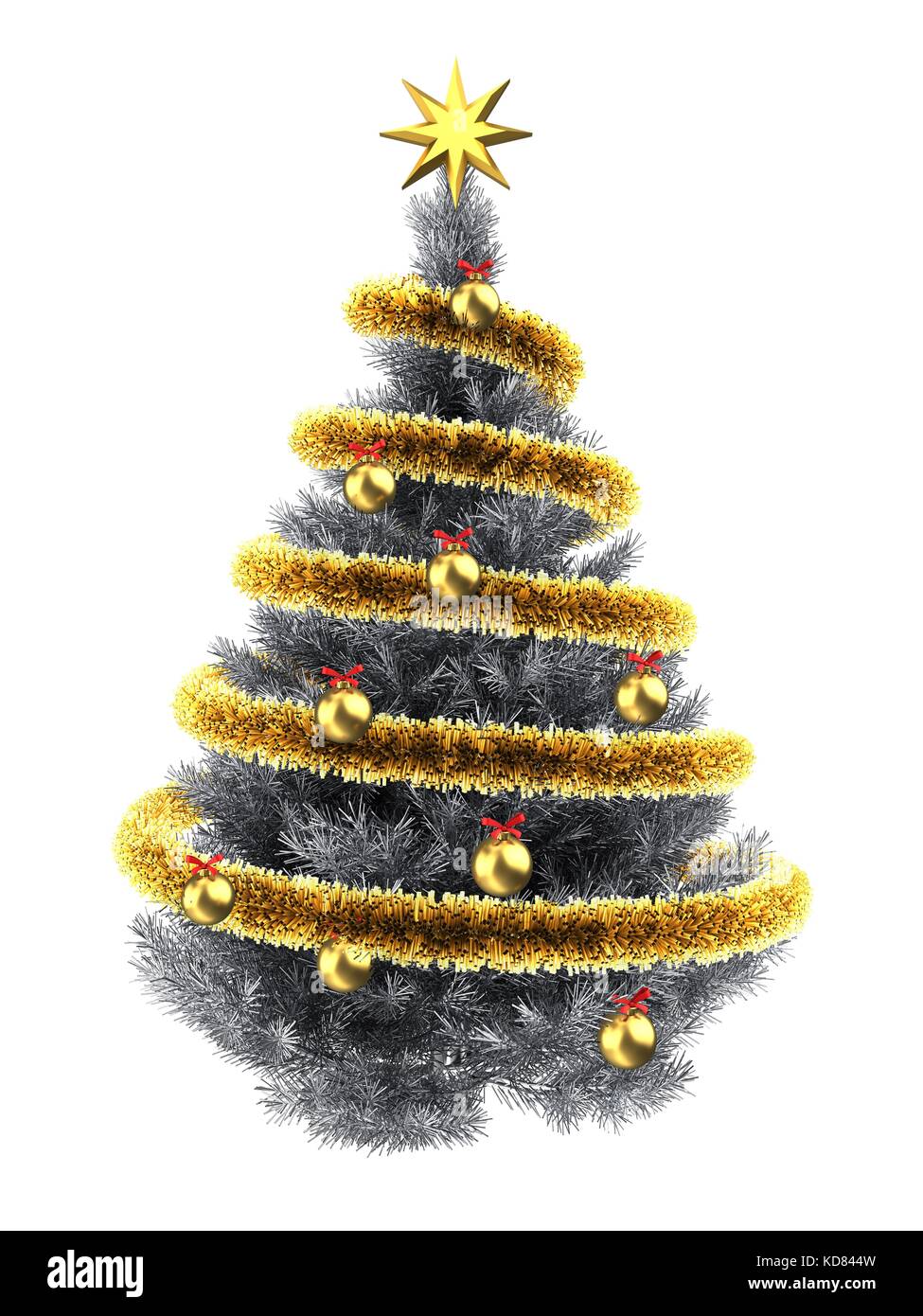 3d illustration of metallic Christmas tree over white background golden ...