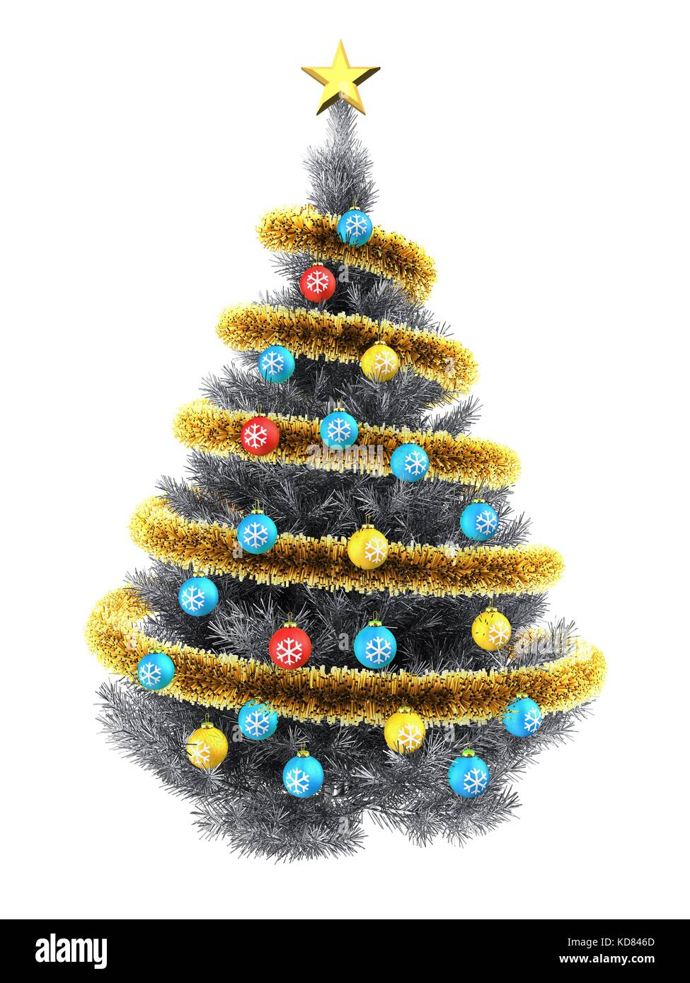 3d illustration of metallic Christmas tree over white background and ...