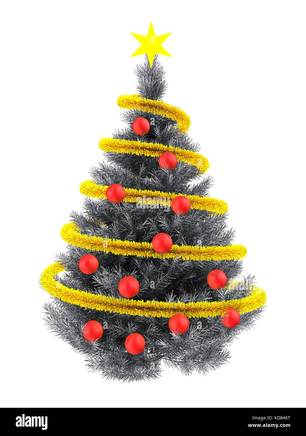 3d illustration of metallic Christmas tree over white background and ...