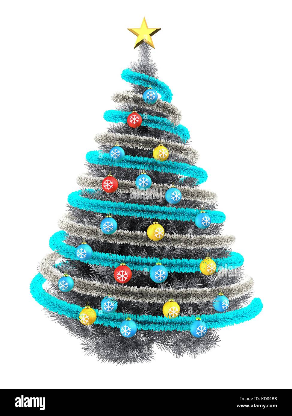 3d illustration of metallic Christmas tree over white background with ...